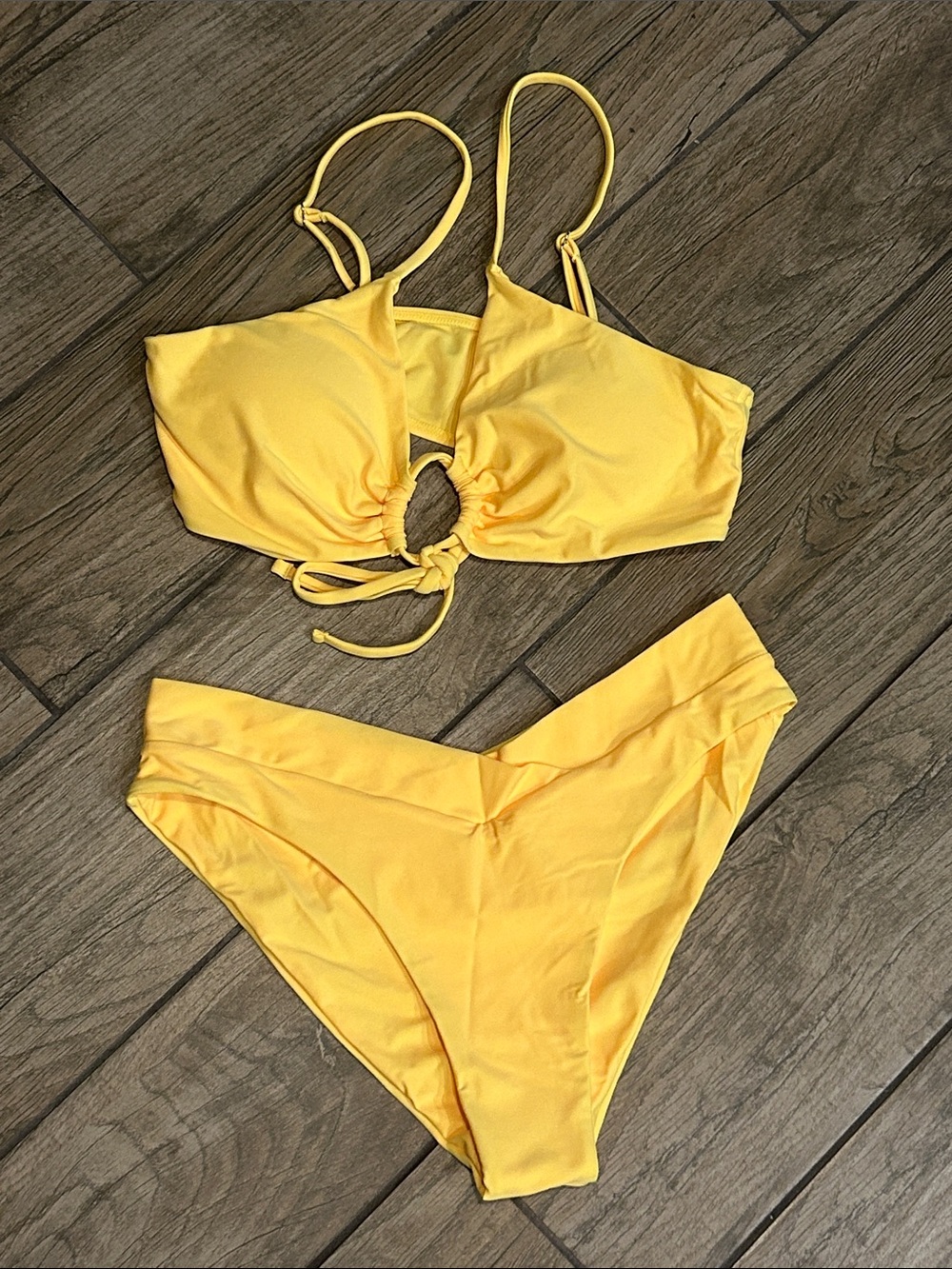 NWT…Bright Yellow Tie-Front Bikini Set Size M